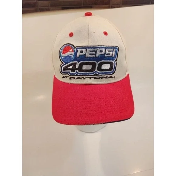 NASCAR Pepsi 400 Daytona Ball Cap White Red Adjustable Embroidered Racing Vintag
