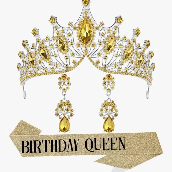 Gold Birthday Queen Tiara and Sash Set 064