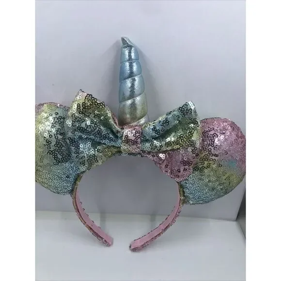 Disney Parks Unicorn Minnie Mouse Ears Headband-pastel Sequin Bow Horn