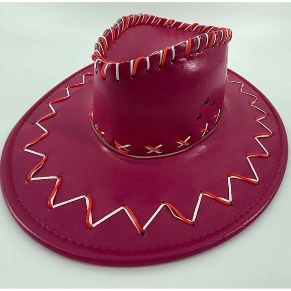 Pink PU Leather Cowboy Hat‎ with Neon Light Up Cowgirl for Costume Music Party