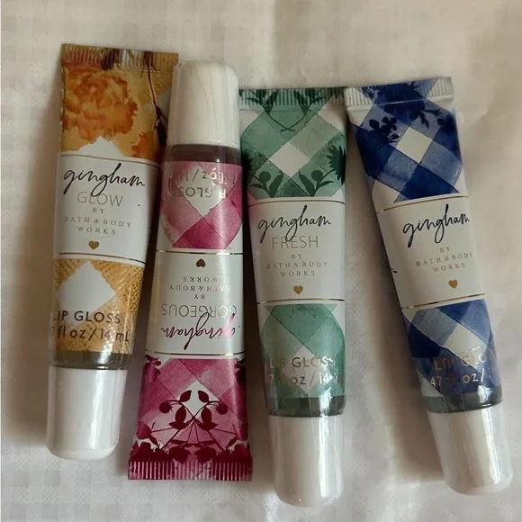 Bath & Body Works Gingham Lip Gloss Collection - Gold, Pink, Green, Blue
