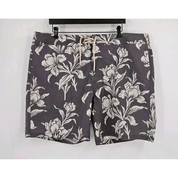 New Faherty Men Sz 40 Classic Boardshort Caf-Cream Ash Floral Lace Button Fly