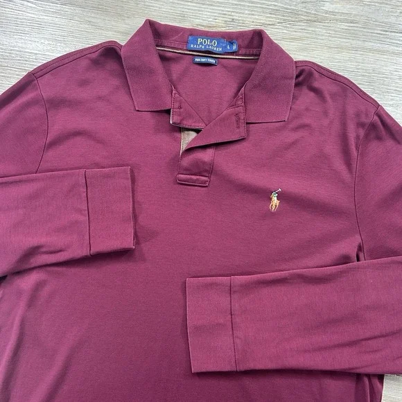 Polo Ralph Lauren Large Pima Soft Touch Polo Shirt Maroon Long Sleeve Collared