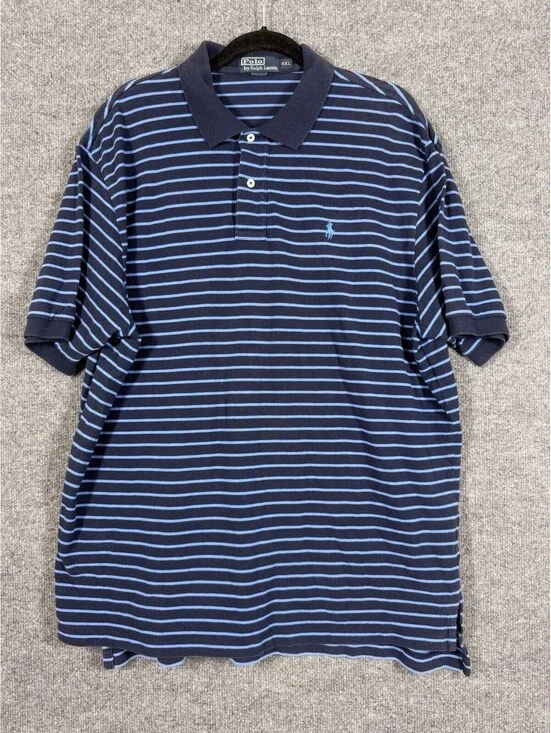 Vintage Polo Ralph Lauren Men’s Short Sleeve Polo Shirt Blue Striped XXL