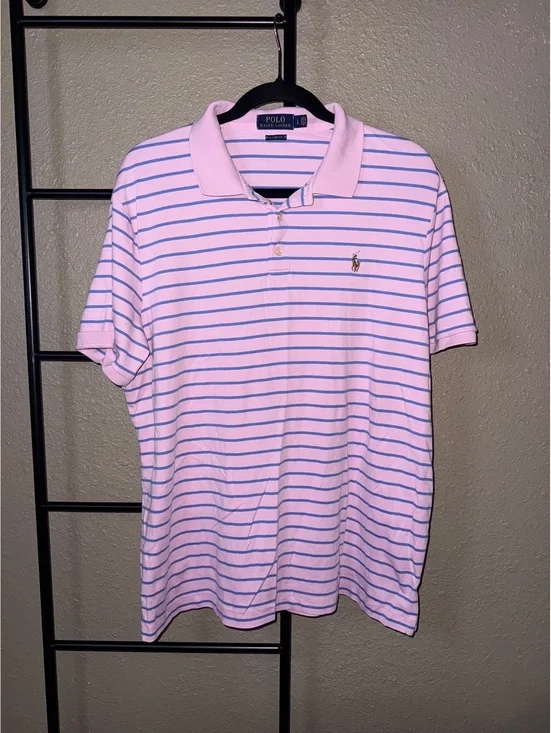 Polo Ralph Lauren Classic Fit Pink and Blue Striped Polo Shirt Size Large