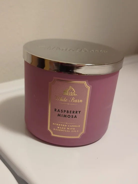 White Barn Raspberry Mimosa Candle - Mauve Pink Jar with Silver Lid
