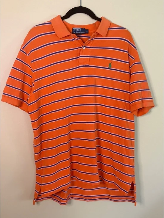 Polo Ralph Lauren Orange Striped Cotton Polo Shirt XL