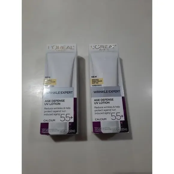 Pack Of 2 L'Oreal Paris Wrinkle Expert .Spf 30 Age Defense UV Lotion. Calcum 55+