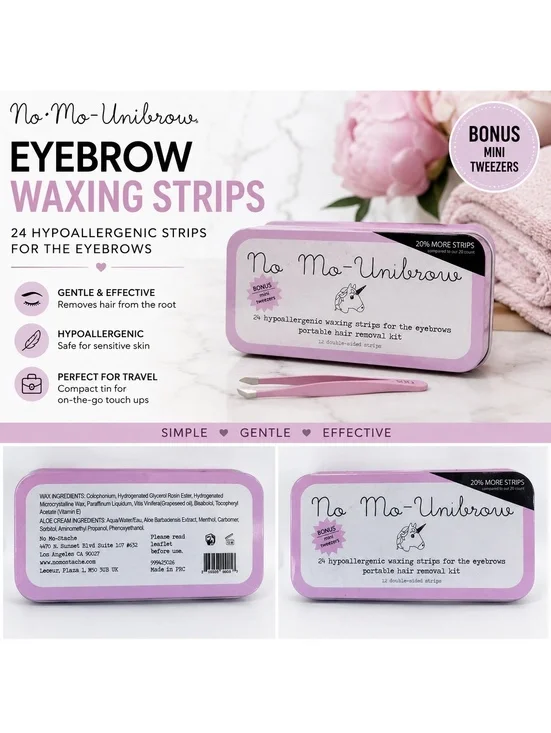 No Mo-Unibrow Hypoallergenic Waxing Strips Eyebrow Hair Removal Kit
