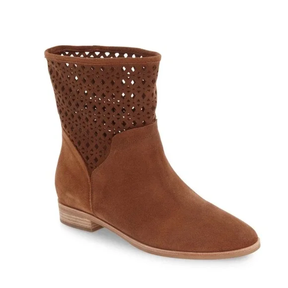 Michael Kors Sunny Caramel Suede Perforated Ankle Boots Women's Size 8.5
