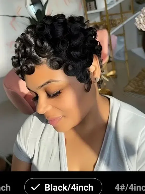 🆕️➿️Curly Pixie Wig, Black, 4