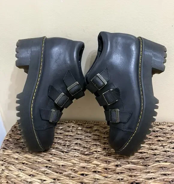 Dr. Martens Coppola Platform Ankle Boots Buckle Black Goth Women’s Size 9