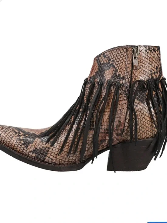 Tony Lama Anahi Snip Toe Booties Fringe Snake Print Snakeskin 7.5