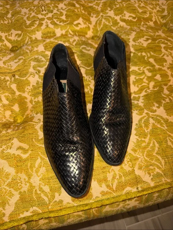 Cole Haan Vintage Basket Weave Leather Booties Black