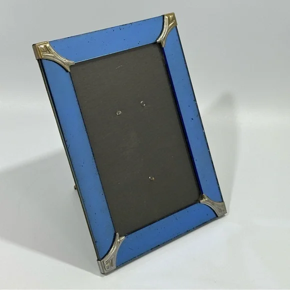 Art Deco Vintage Antique Blue Glass Picture Frame 4x6