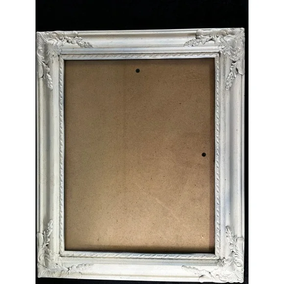 Vtg Picture Frame Ornate White Crackle 14.5x17.5