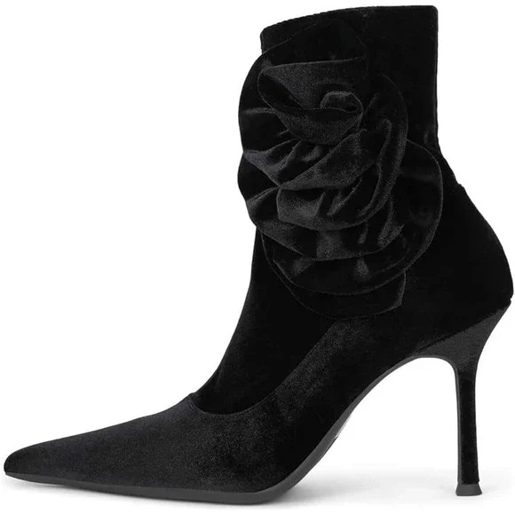Jeffrey Campbell Florette Bootie Black‎ Crushed velvet Stiletto size 8.5 - 9 New