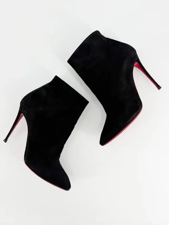 Christian Louboutin Eloise Booty 100 Black Suede Ankle Boots Size 39 EU Box Bag