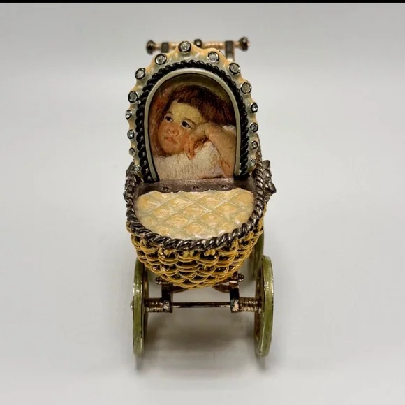 Rare VTG‎ Jay Strongwater  “Heidi” Pram Baby Carriage Picture Frame w/ Swarovski