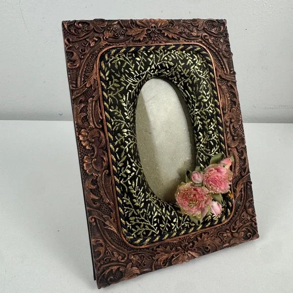 Vtg Victorian Style Picture‎ Frame Ornate Copper Tone Floral Roses