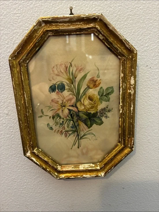 Vintage Gold Floral Wall Art - Flemish School Flowers - Made in Italy