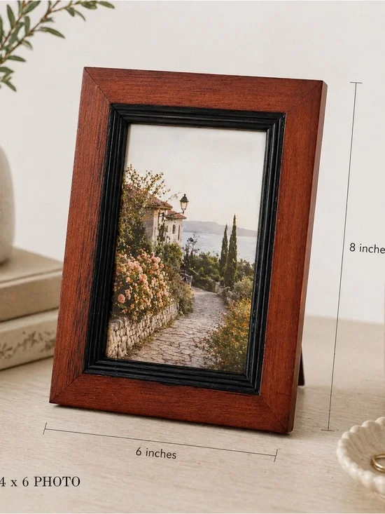 Classic Wooden Picture Frame with Black Inner Trim - Brown