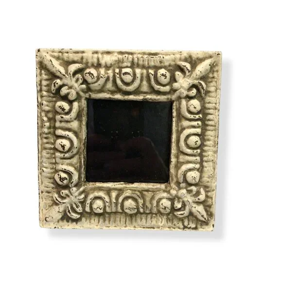 VTG Mini Picture Frame Heavy Ornate Cast Iron Micro 2x2‎ Photo Farmhouse