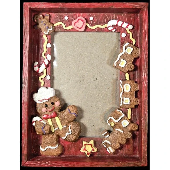 Holiday Gingerbread Man Cookie Train 3D Resin Picture Frame Red 5x3.5 Photo *pic