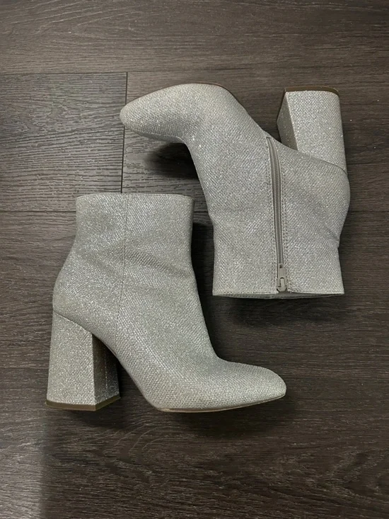 Madden Girl Silver Glitter Block Heel Ankle Boots