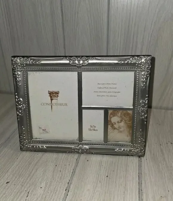 Vtg Connoisseur 4 Photo Picture Frame Silver Black Velvet Easle Back Embossed