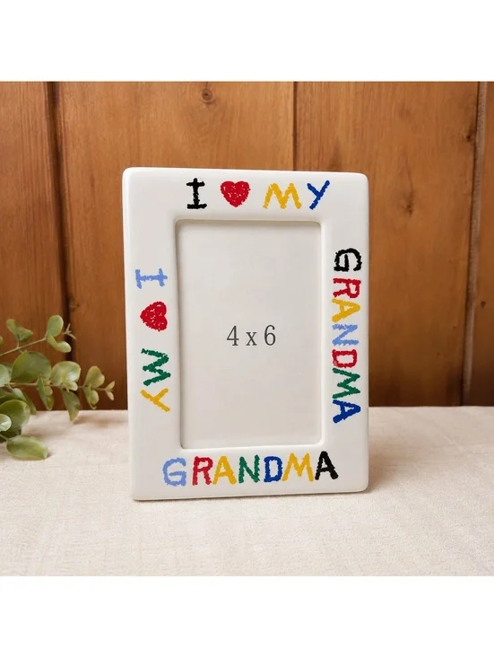 Vintage Ceramic Grandma Picture Frame 4x6 Colorful I Love My Grandma Photo Frame