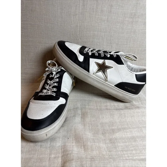 Vintage Havana Reflex‎ Metallic Lace Up Sneakers black gold white size 9