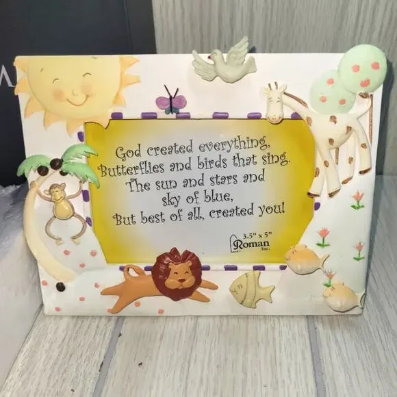 Vtg 2003 Roman God Created Everything Photo Frame Kids 3.5
