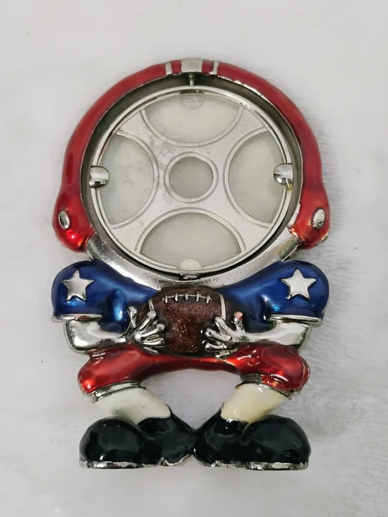 Vtg Novelty Metal Football Player Desktop Picture Face‎ Frame Red Blue Unique H
