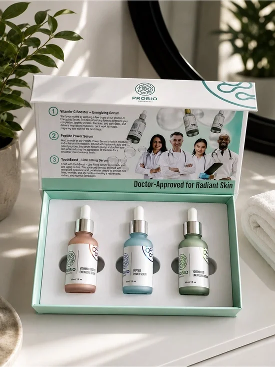 PROBIO 3-Step Anti-Aging Serum Set – Vitamin C, Peptide & YouthBoost
