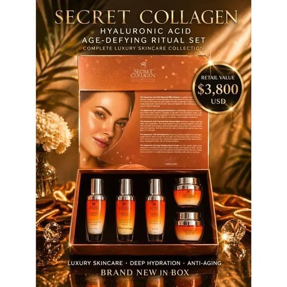 Secret Collagen Hyaluronic Acid Anti-Aging Skincare Set Full Size Luxury Kit NIB