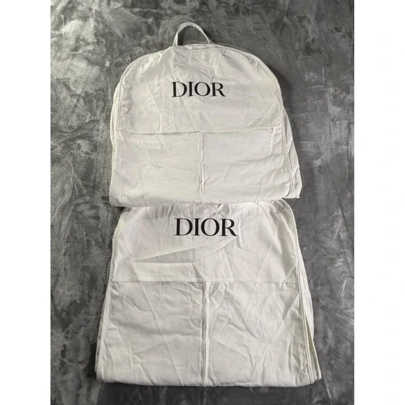 Dior Lot of 2 Garment Bag White Canvas Suit Cover Travel Storage Zip Logo 37x26