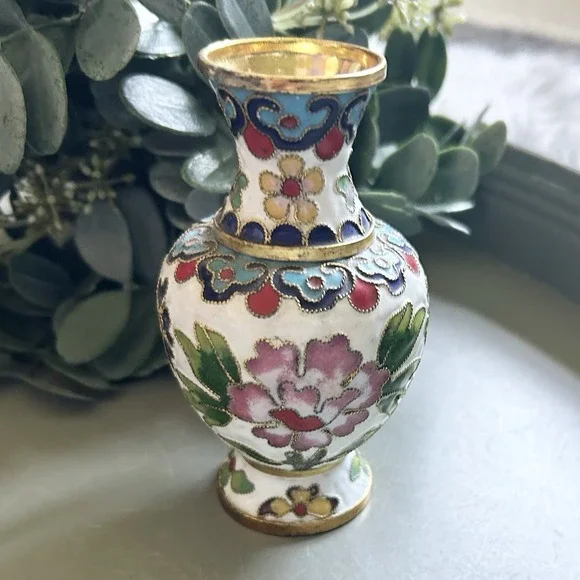 Amazing Vintage Asian Cloisonne Enamel Flower Vase 4