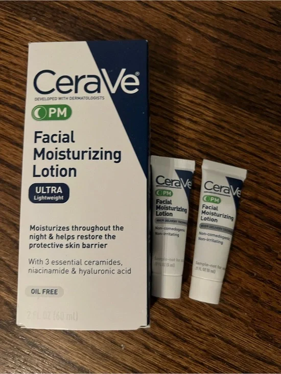 NWT Cerave PM Facial Moisturizing Lotion 2oz + 2 travel sized tubes
