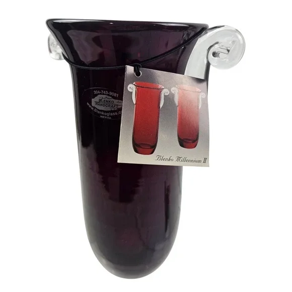 Blenko Millennium II Amethyst Purple Glass Vase Scrolled Handles Ltd 1812/2000