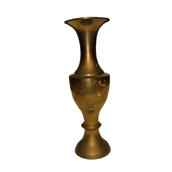 Vintage 6 Inch Etched Brass Bud Vase Floral Made in India‎