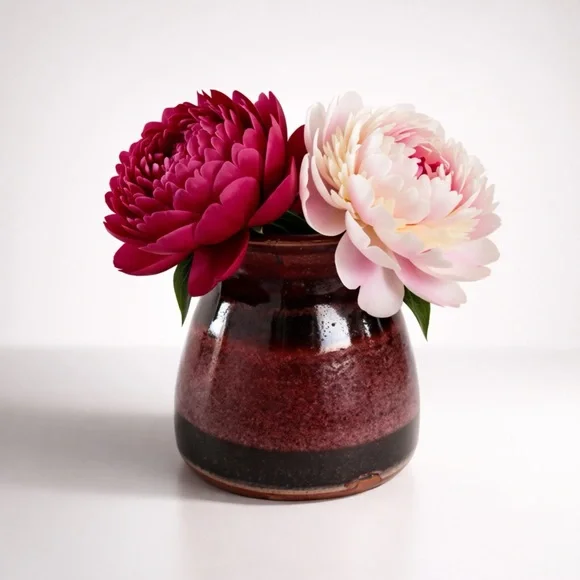 SMALL STUDIO POTTERY‎ EGGPLANT PURPLE/BLACK GLAZED VASE BOHO COTTAGE-CORE SIGNED