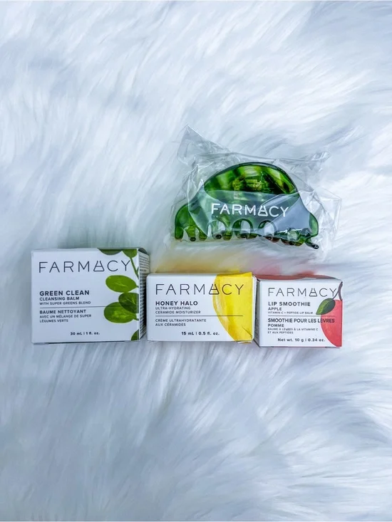 Farmacy Bundle Green Clean Honey Halo Apple Lip Smoothie + Hair Clip 💚