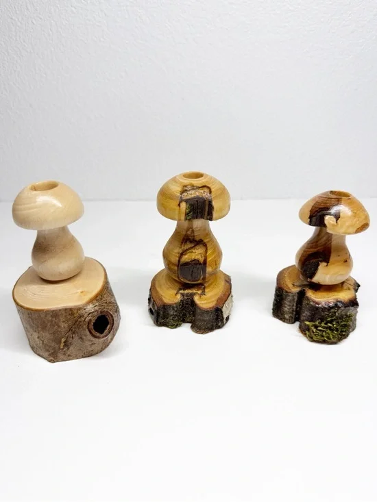 Handcrafted Wood Mushroom Bud Vases