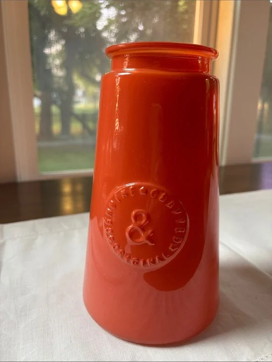 Vintage DPS Industries Orange Glossy Ceramic Vase 8.5”