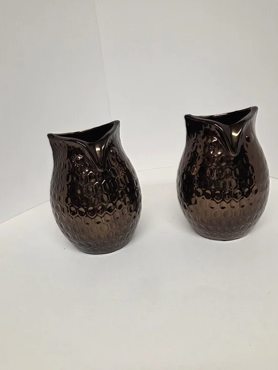 Lerman Décor Copper Owl Vases Set of 2 Metallic Modern Decor #0218