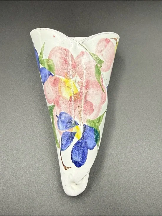 Judy Greene Pottery Floral Wall Pocket Vase Vintage Hand Made In Galway, Ireland