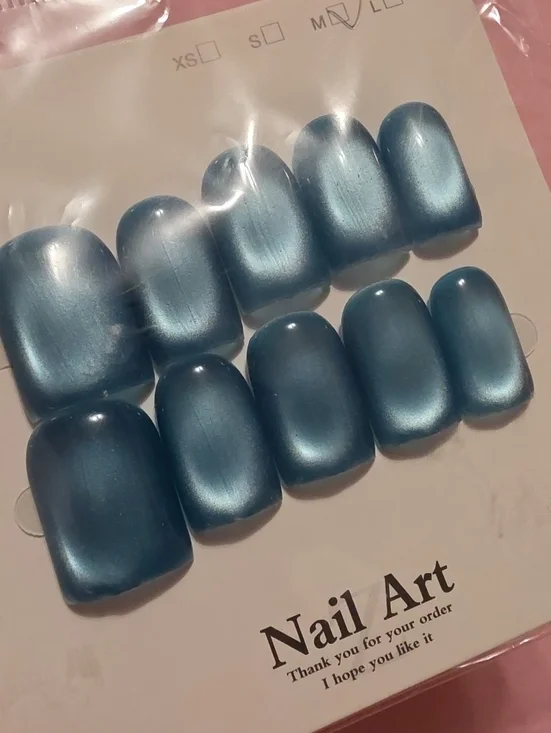 Metallic Blue Press-On Nails - Shimmer Finish