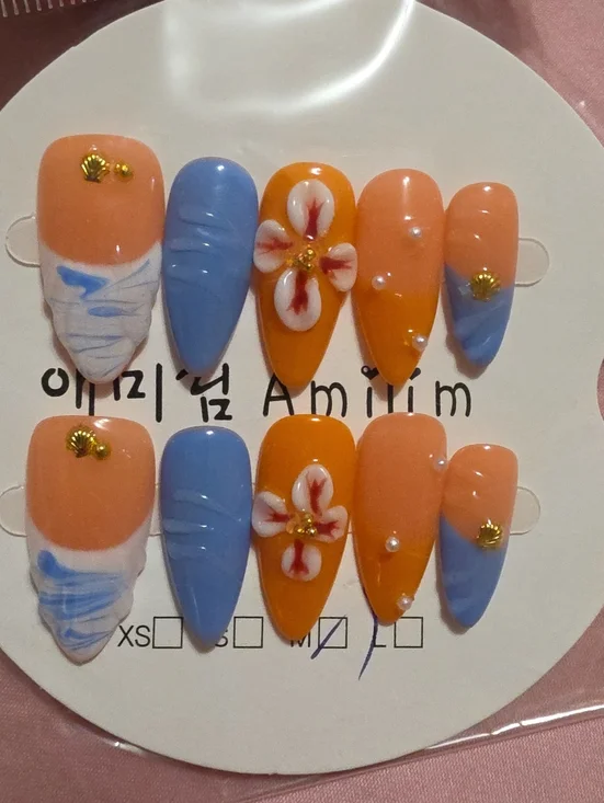 Orange & Blue Floral Press-On Nails - Women Makeup