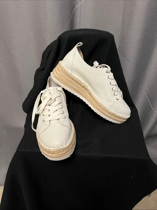 ANTONIO MELANI Cream Lace-Up Espadrille Platform Sneakers